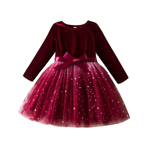 NIEWTR Toddler Little Girl Velvet Ruffle A-Line Dress Crewneck Vintage Dresses Baby Girls Christmas Outfit Fall Dresses Cake Dresses(Pink,5-6 Years)