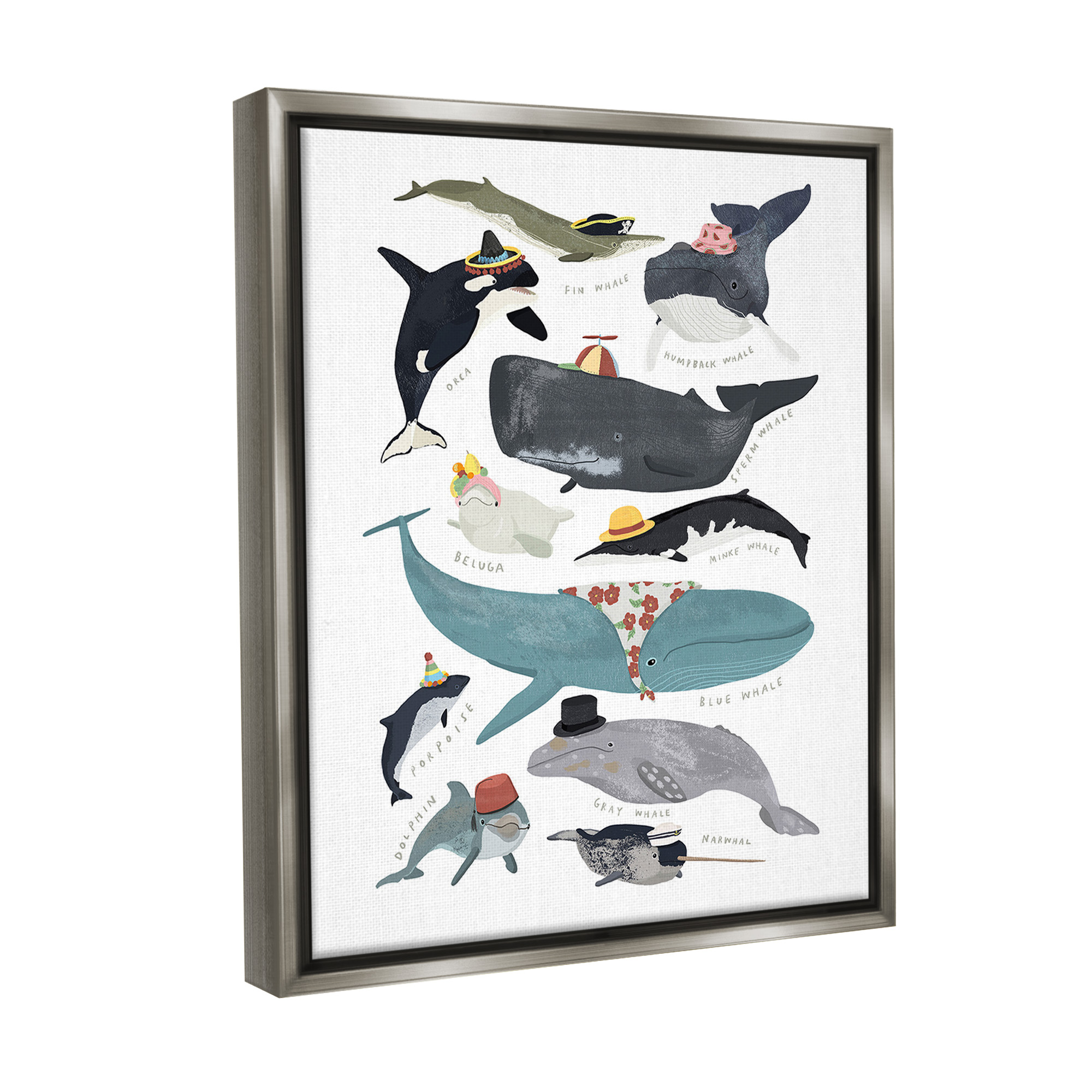 Stupell Industries Fashionable Sea Creatures Animals & Insects Painting Gray Floater Framed Canvas Art Print Wall Art, 17 x 21