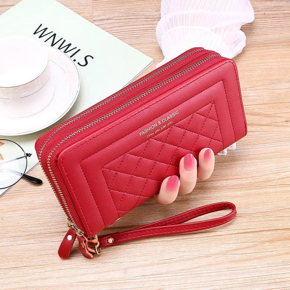 Women's wallet purse long clutch bag casual cell phone bag double zipper money clip large capacity card bag coin purse