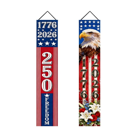 USA 250th Anniversary Patriotic Banners – Large Nylon American Flag Decorations with Grommets & Hanging Strap, Waterproof Outdoor/Indoor Decor for Porch, Yard, Balcony