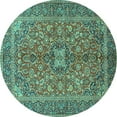 thumbnail image 1 of Ahgly Company Machine Washable Indoor Round Medallion Turquoise Blue Traditional Area Rugs, 5' Round, 1 of 4