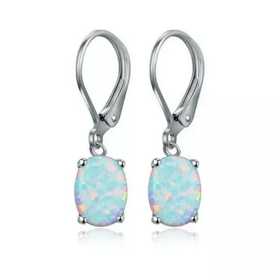 HOOUN Women 925 Silver Earrings Oval Fire Opal Beauty Topaz Eardrop Ear Hook Dangle-01#