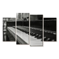Elephant Stock Play The Piano Wall Art - Horizontal Multi Panel Canvas - Living Room Wall Decor - Music Multi Panel - Gray And Black Decor - 68" x 42"