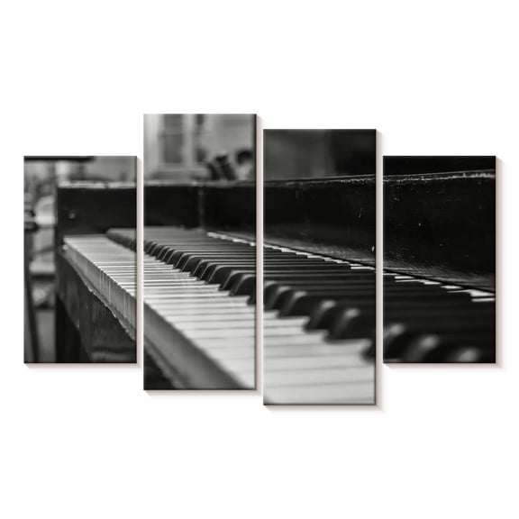 Elephant Stock Play The Piano Wall Art - Horizontal Multi Panel Canvas - Living Room Wall Decor - Music Multi Panel - Gray And Black Decor - 68" x 42"