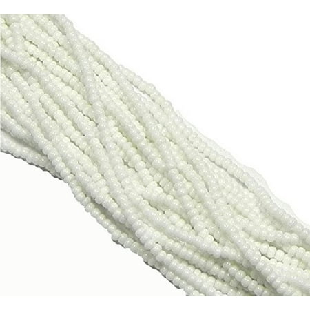 Drops Vintage Glass Bead Strand - White Opaque Czech 8/0 Glass Seed, Loose Beads, 12 Strand Hank Preciosa