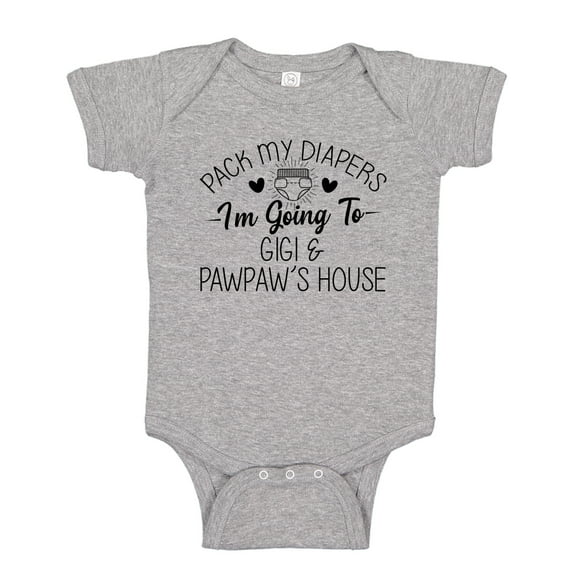 Pack My Diapers I'm Going to Gigi and Pawpaw's House Baby Bodysuit One Piece NB Athletic Heather