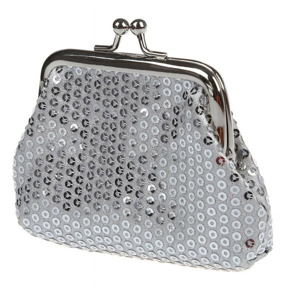 Women's Sequins Coin Purse Buckle Mini Wallet(silver)