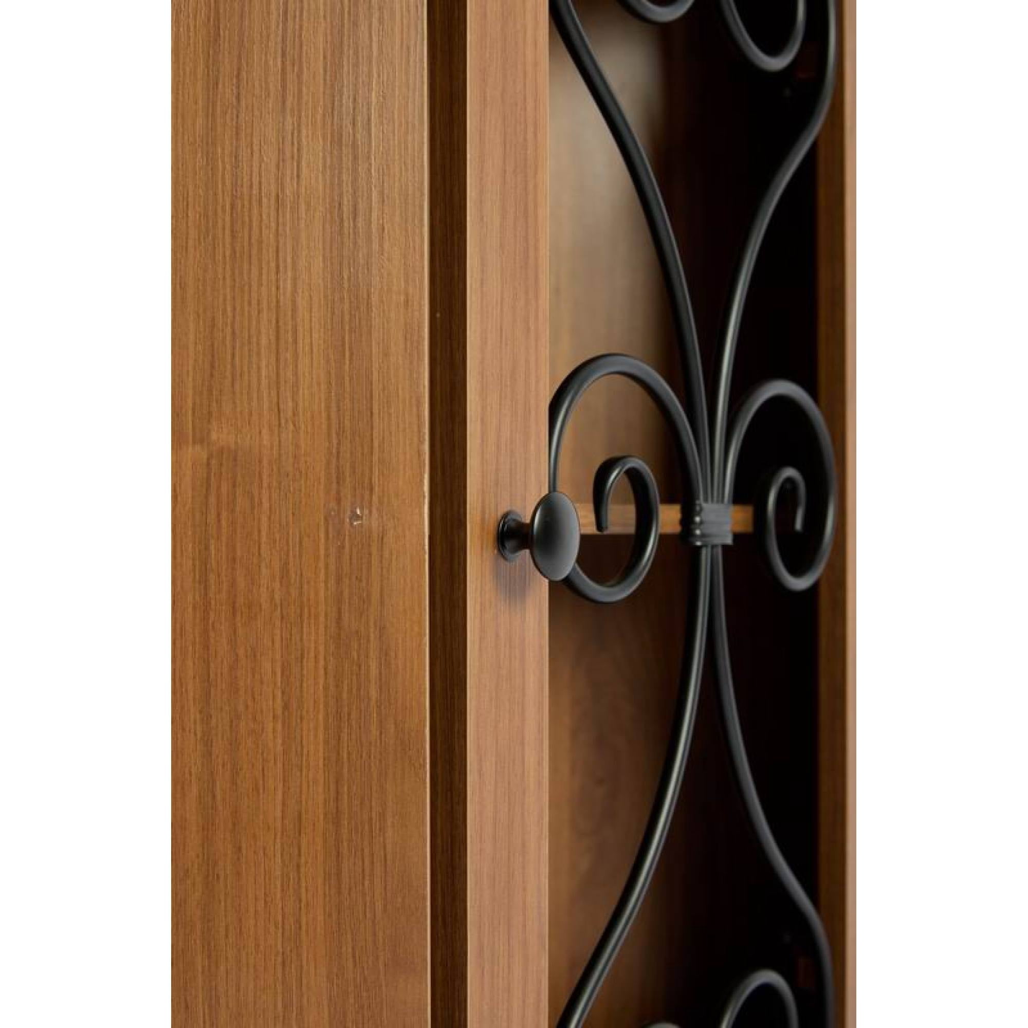 Leumius Tall Corner Bar Cabinet, Narrow Wood Liquor Cabinet with Open Shelves and Metal Mesh Door, Freestanding Corner Wine Storage Cabinet for Living Room, Dining Room Home Decor