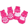 thumbnail image 2 of Shulemin 4Pcs Cats Dogs Cotton Warm Anti-Slip Pattern Socks Shoes Pet Supplies,Pink Rabbit M, 2 of 7