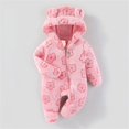 thumbnail image 4 of Newborn Baby Bear Ears Romper Soft Flannel Floral Hooded Onesie Zipper Winter Warm Infant Jumpsuit Newborn Footie Bodysuit 3-12 Months, 4 of 6