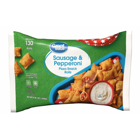 Great Value Sausage & Pepperoni Pizza Snack Rolls, 4 lb 1 oz, 130 Count (Frozen)