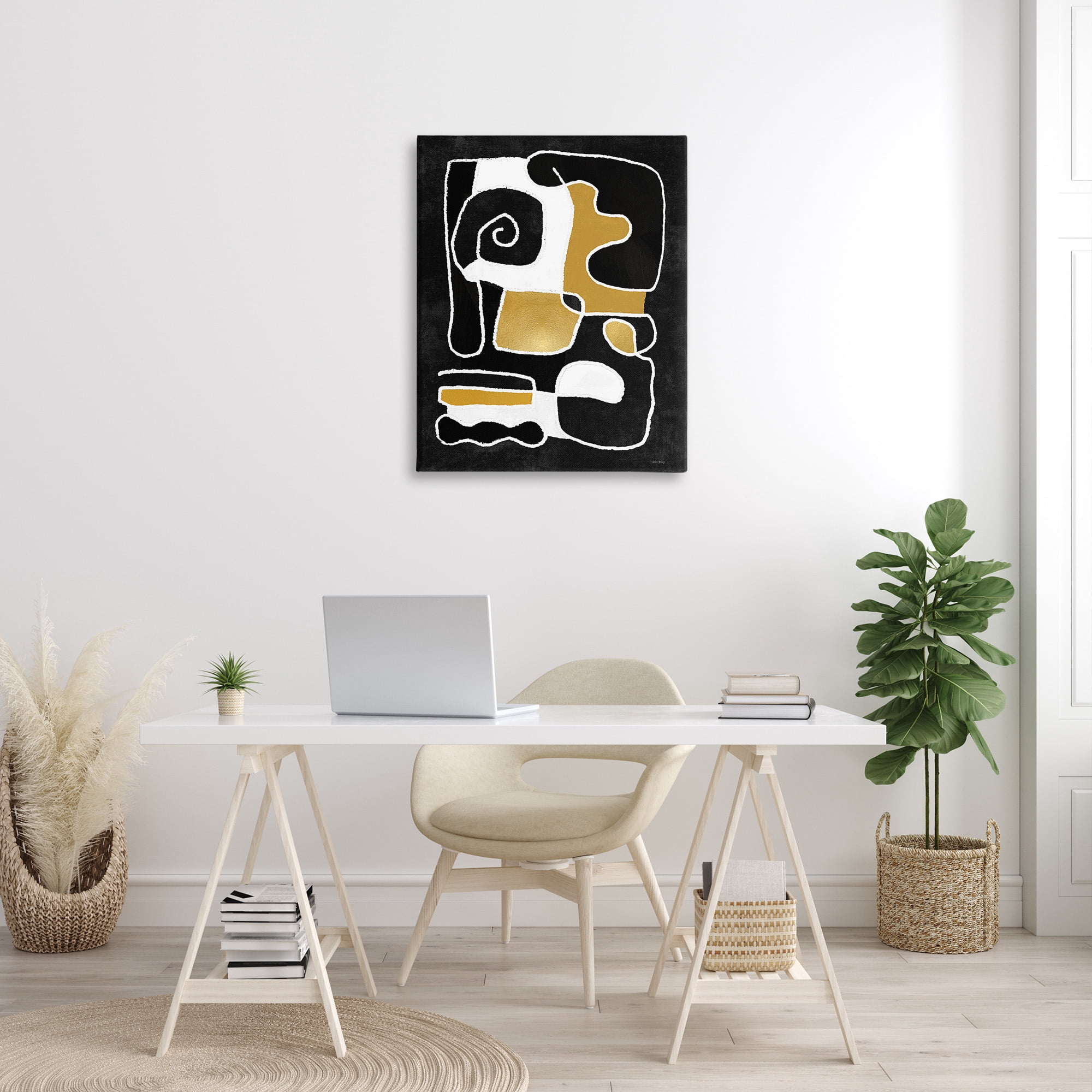 Stupell Industries Black & Glam Squiggles Abstract Painting Gallery Wrapped Canvas Art Print Wall Art, 30 x 40