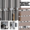 thumbnail image 3 of Mop and Broom Holder Wall Mount with 1/2/3/4 Racks & 2/3/4/5 Hooks, Durable Heavy Duty Self-Adhesive Organizer for Kitchen, Laundry, Garage, Garden Storage, Broom Hanger, 1Pc(Silver1,10.6x2"), 3 of 8