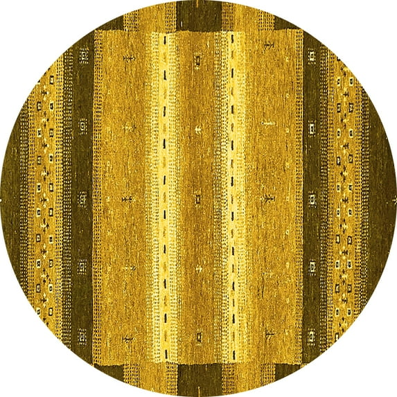 Ahgly Company Machine Washable Indoor Round Abstract Yellow Modern Area Rugs, 5' Round