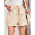 thumbnail image 6 of Chiclily Womens Lightweight Shorts Beige S Casual Summer Wide-Leg Shorts Waffle Knit Drawstring Shorts with Pockets, 6 of 8