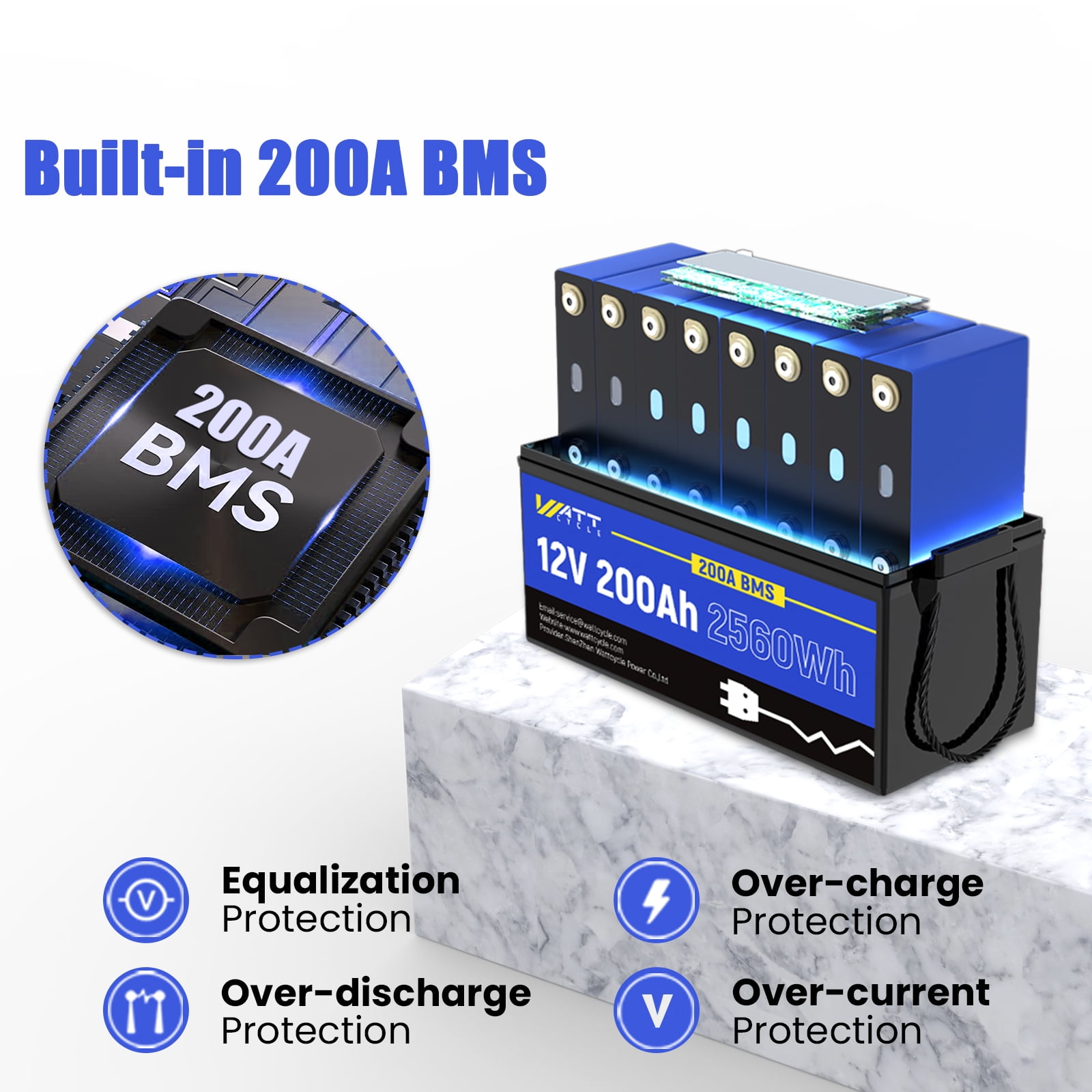 WattCycle 3 Pack 12V 200Ah RV Travel LiFePO4 Battery with Charger, 12V 200Ah RV Travel Lithium Battery 5-Year Warranty, 200ABMS, Lightweight, for Home Energy Storage, Solar System Set up