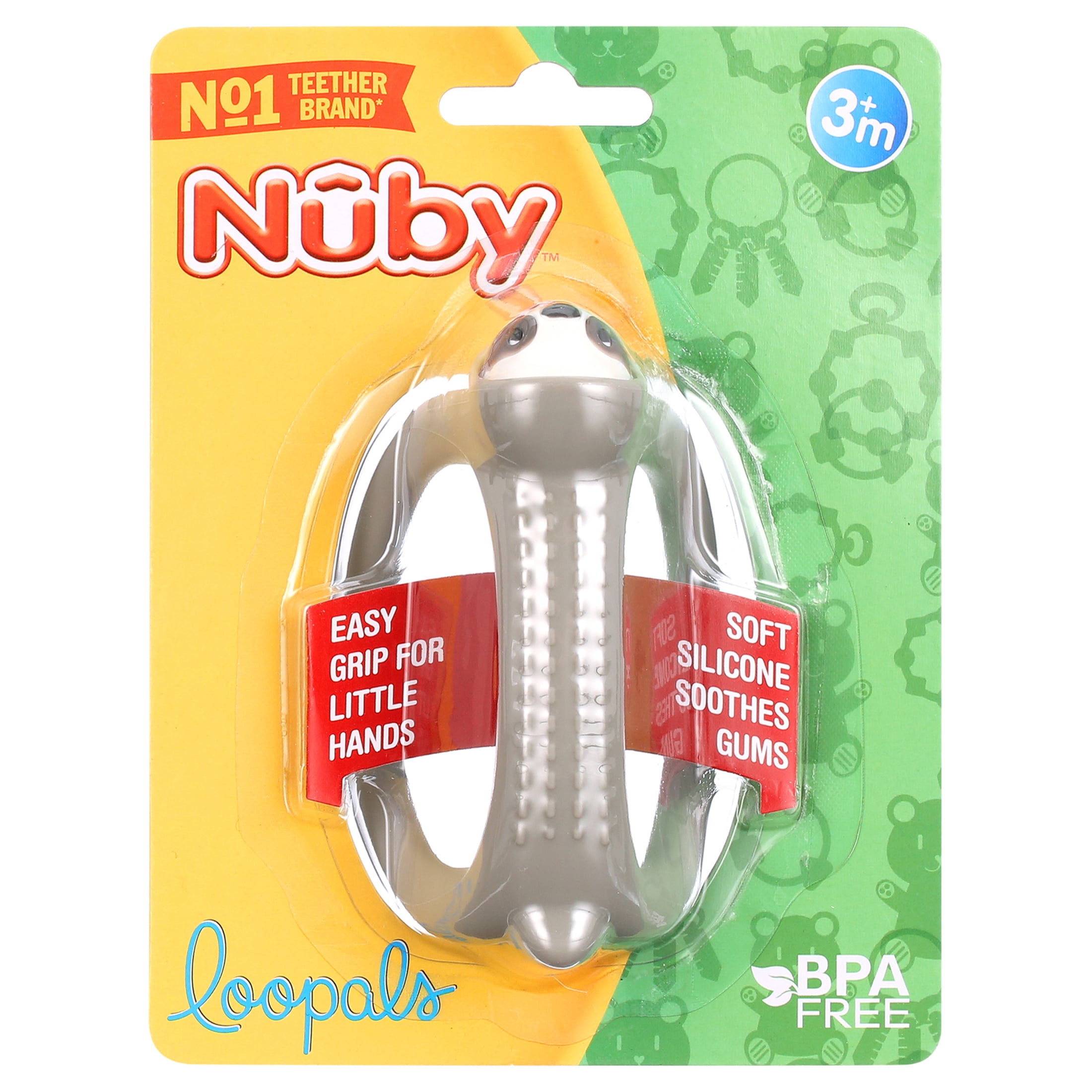 Nuby Loopals Silicone Teether, Gray Sloth Character