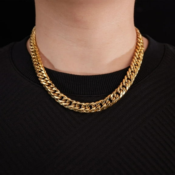 Punk Cuban Link Chain Necklace 14mm Thick Male 14K Yellow Gold Heavy Chain For Men Hip Hop Jewelry Gift