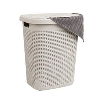 Mind Reader 50L Slim Laundry Hamper, Clothes Basket, Lid, Plastic, 17.65"L x 13.75"W x 21"H, Ivory
