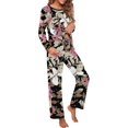 thumbnail image 3 of Pyjama à Manches Longues pour Femmes, Col Rond Doux, Fp-big Leaf Pink, 3 of 5