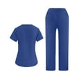 thumbnail image 3 of Stretch Scrubs Uniforms for Women - COZY V Neck Scrub Top and Bootcut Cargo Straight Pants with Multi-Pocket,Blue S, 3 of 3