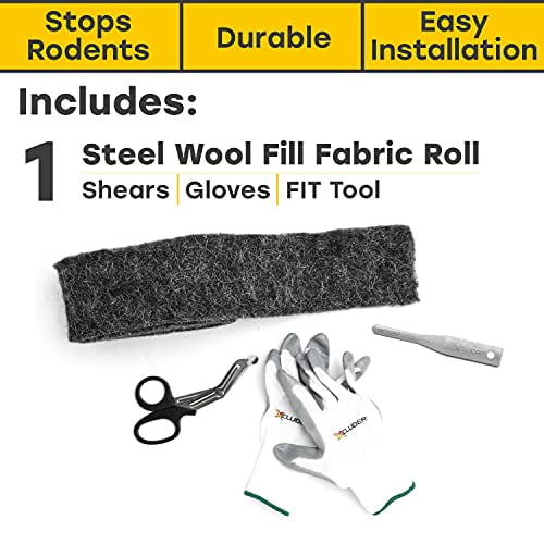 Xcluder Rodent Proof Fill Fabric Made With Stainless Steel Wool; DIY Kit  With Inspection Tool, 1 4in. x 5ft. Roll, Tool, Gloves, Scissors, Fill Gaps  To Keep Mice And Rats Out Permanently (
