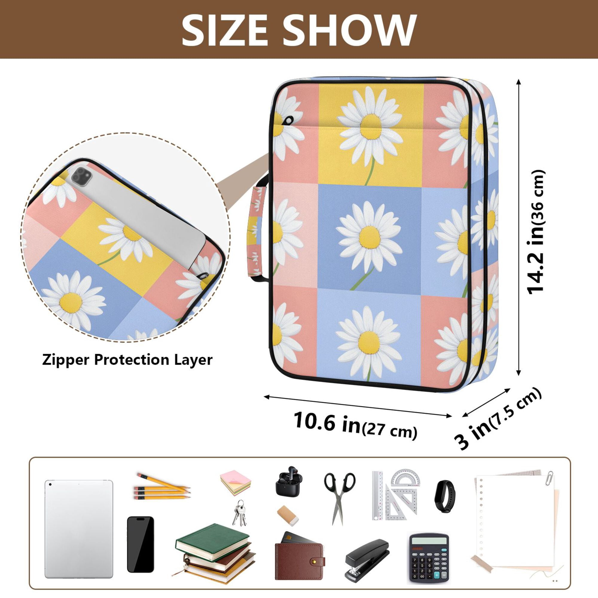 FORMRS Accordion File Folder A4 Size 7-Pocket Expanding Document Organizer Bag with 3 Ring Binder, Light Blue Daisy