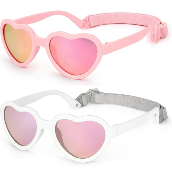 2 Pack Kids Sunglasses Age 0-3 Years, UV Protection Polarized Baby Sunglasses with Adjustable Strap Flexible Sunglasses for Infant Toddler Baby Girls Boys Age 0-36 Months