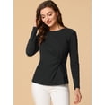 thumbnail image 2 of INSPIRE CHIC Blusa básica de manga larga con cuello redondo y frente giratorio para mujer Negro M, 2 of 5