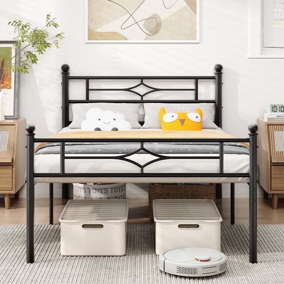 Twin Size Bed Frame, Sailvan Twin Bed Frame with Headboard, Platform Metal Bed Frame Twin with Under Bed Storage, Heavy Duty Twin Bed, 800 lbs, Black