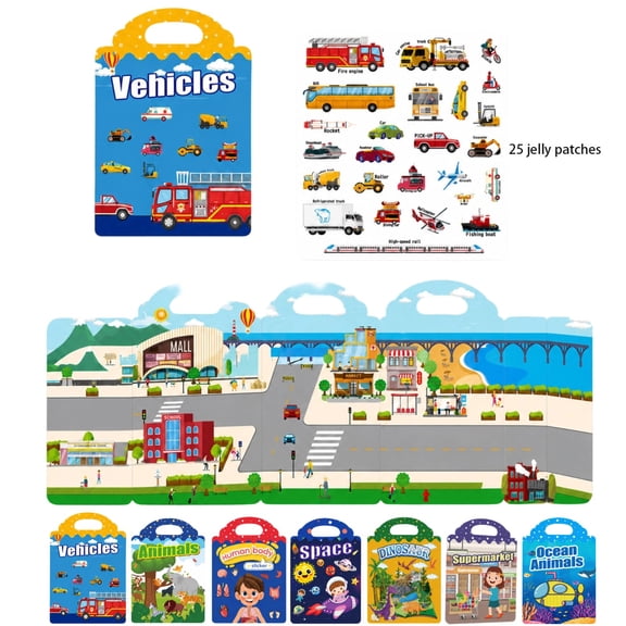 Busy Book for Toddlers 1-3 Reusable Jelly Sticker Books Travel Toys Stickers for Toddlers 2-4 Years Toddler Books Stickers for Kids,A