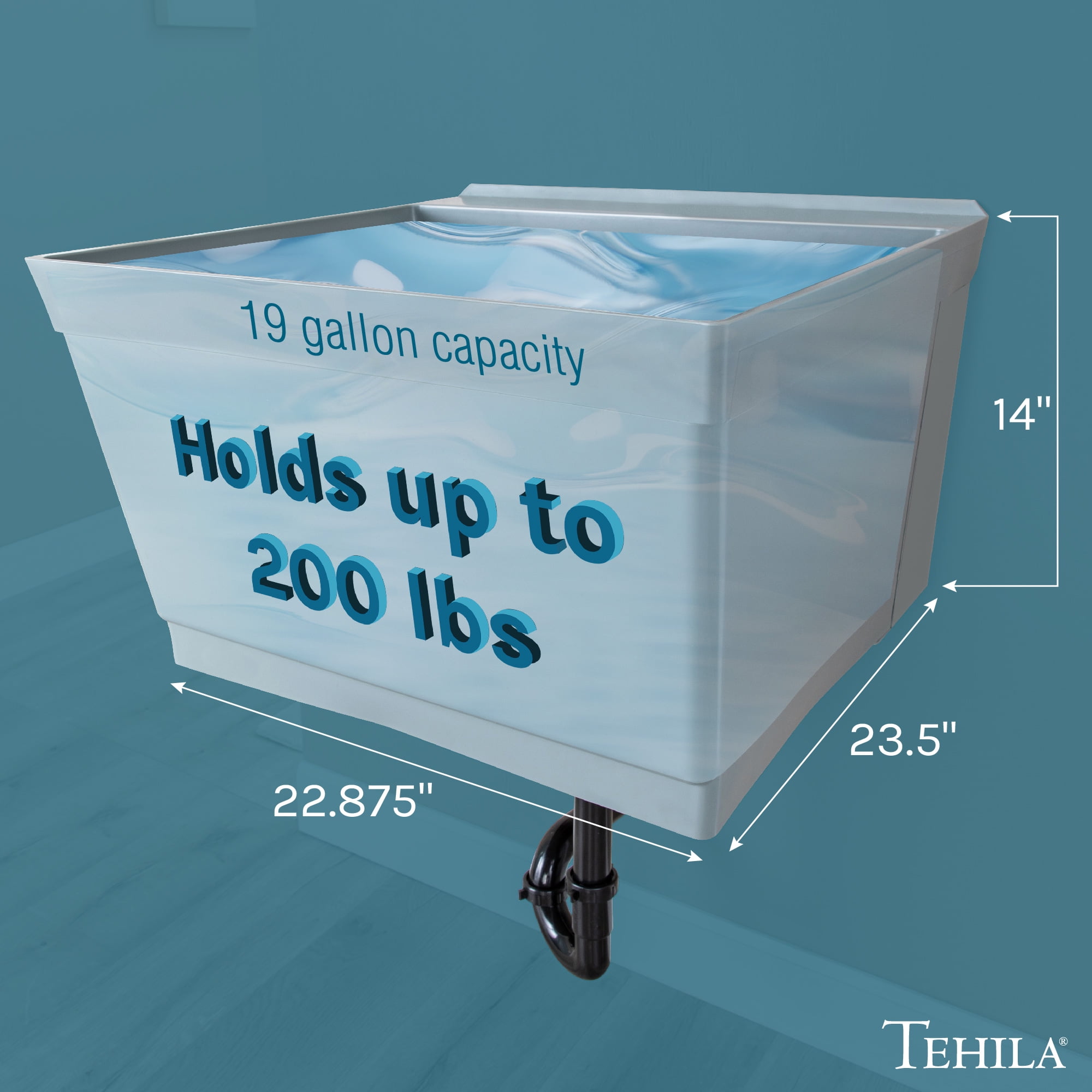 Tehila Wall-Mounted Gray Utility Sink with Drain Assembly Kit
