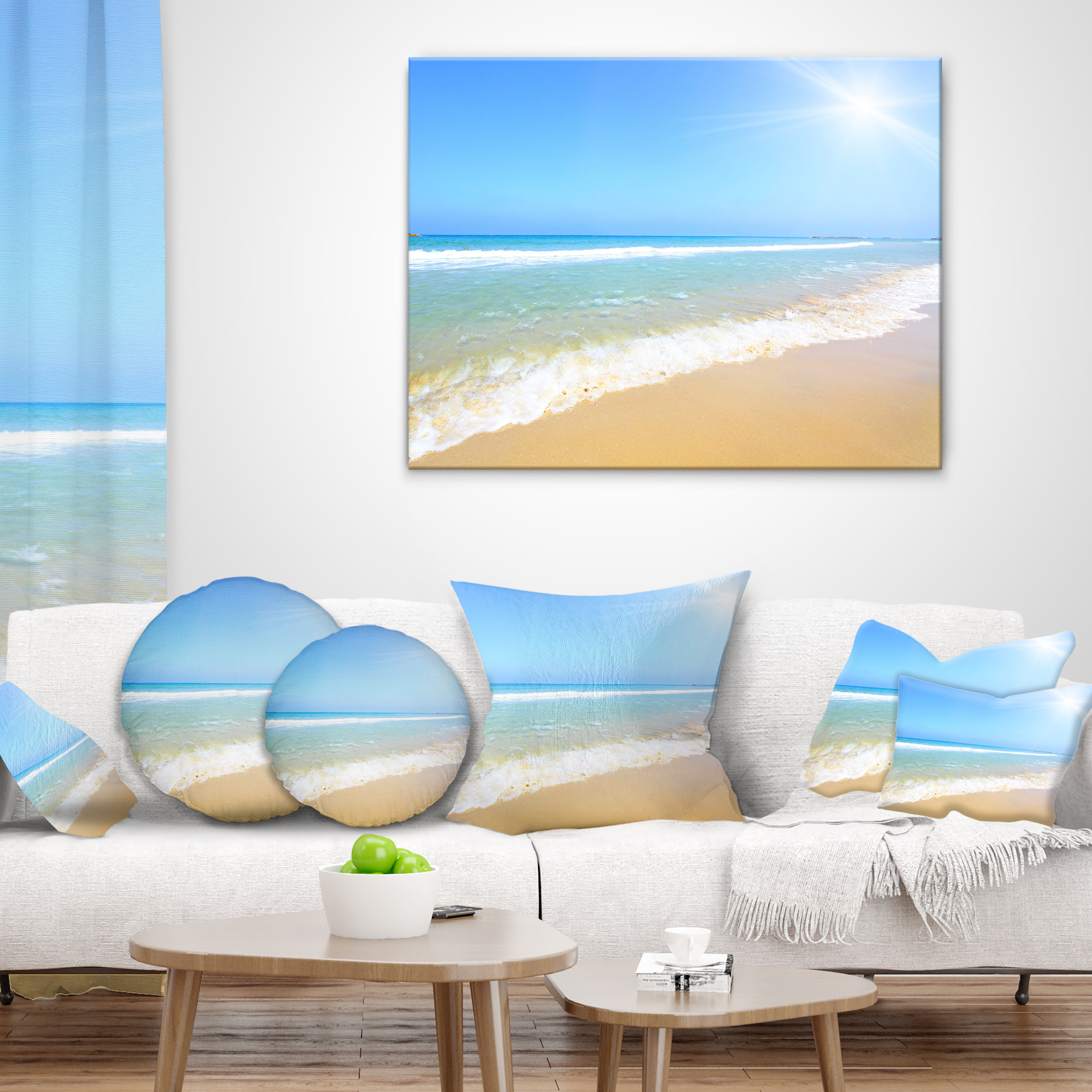 Designart Sun Over Tropical Beach - Seashore Photo Throw Pillow - 16x16