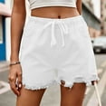 thumbnail image 4 of XIAfhje Denim Shorts Women Stretch High Waist With Drawstring Short Summer Mid Waist Stretchy Jean Shorts Ripped Jeans Shorts Loose Cute Vacation Trendy Lounge Clothes With Pockets, 4 of 6