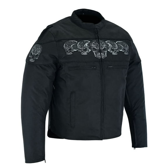 Daniel Smart Men’s Textile Jacket – Premium Material Motorcycle Jacket with Unique Reflective Skull Design