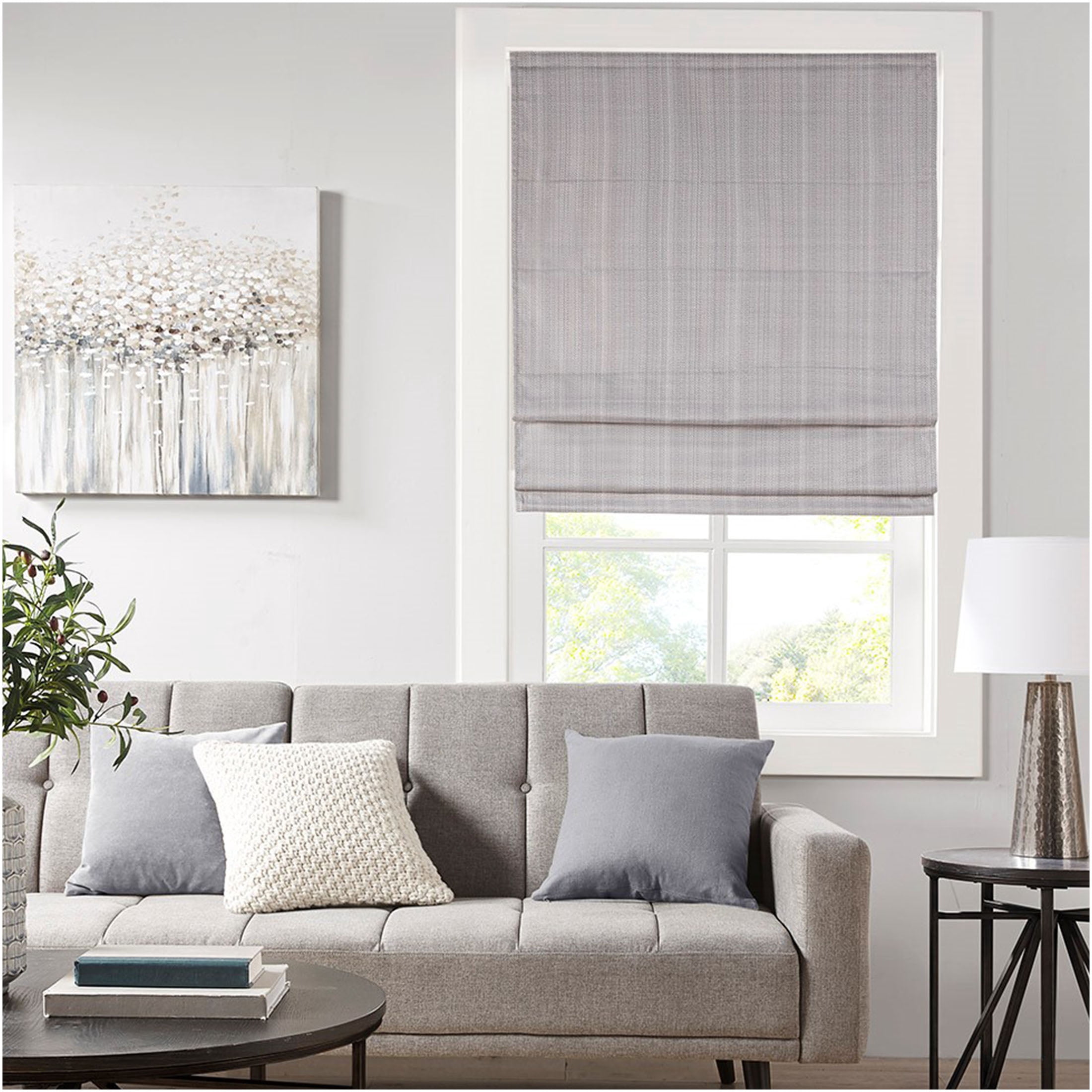 JERFIT Grey Basketweave Cordless Roman Shade for Windows, Thermal Insulated Room Darkening Window Blinds, 64" Length, Easy Mount & Clean, Polyester Fabric