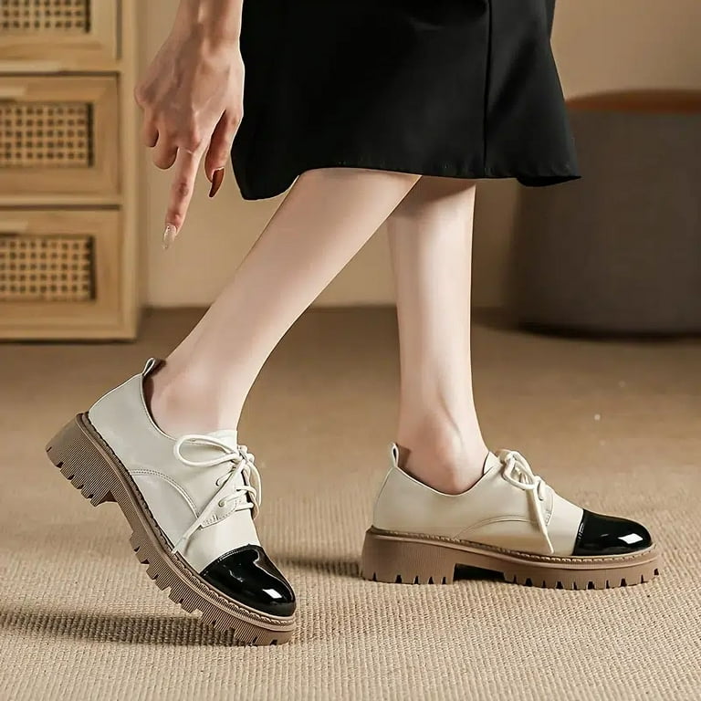 Women's Two Tone Color Oxford Shoes, Round Toe Platform Lace