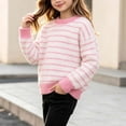 thumbnail image 4 of Spazoro Girls Striped Pullover Sweater Ribbed Cuffs, Long Sleeve Round Neck Loose Warm Casual Knit Jumper for Daily Wear Pink Size 3-4T, 4 of 8