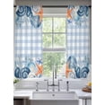 thumbnail image 2 of Summer Ocean Seashell Sheer Curtains 63 Inch Long 2 Panels, Nautical Sea Watercolor Blue Starfish Coral Plaid Light Filtering Rod Pocket Curtains, Sheer Voile Drapes for Living Room Bedroom, 52"x63", 2 of 8