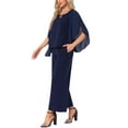 thumbnail image 4 of INSPIRE CHIC Women's 2 Pieces Sets Elegant Chiffon Sleeve Top Wide Legs Pants 2XL Dark Blue, 4 of 6