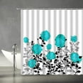 thumbnail image 2 of Aqua Flower Shower Curtain Dahlia Rustic Blooming Floral Spring Plant Black Leaf Chrysanthemum Shadow Art Fabric Bathroom Decor Set with Hooks(70" Wx84 H), 2 of 3