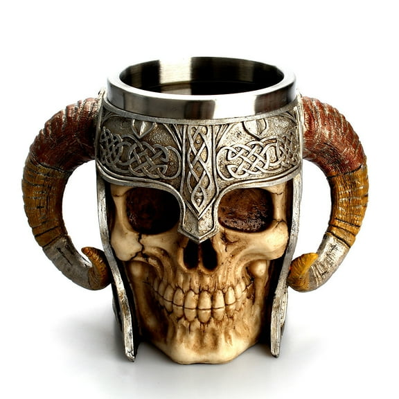 1pc Horn Cup, Skull Cup, Beer Glass, 3D Viking Skull Beer Mug, Coffee Cup, Stainless Steel Viking Drinking Mug