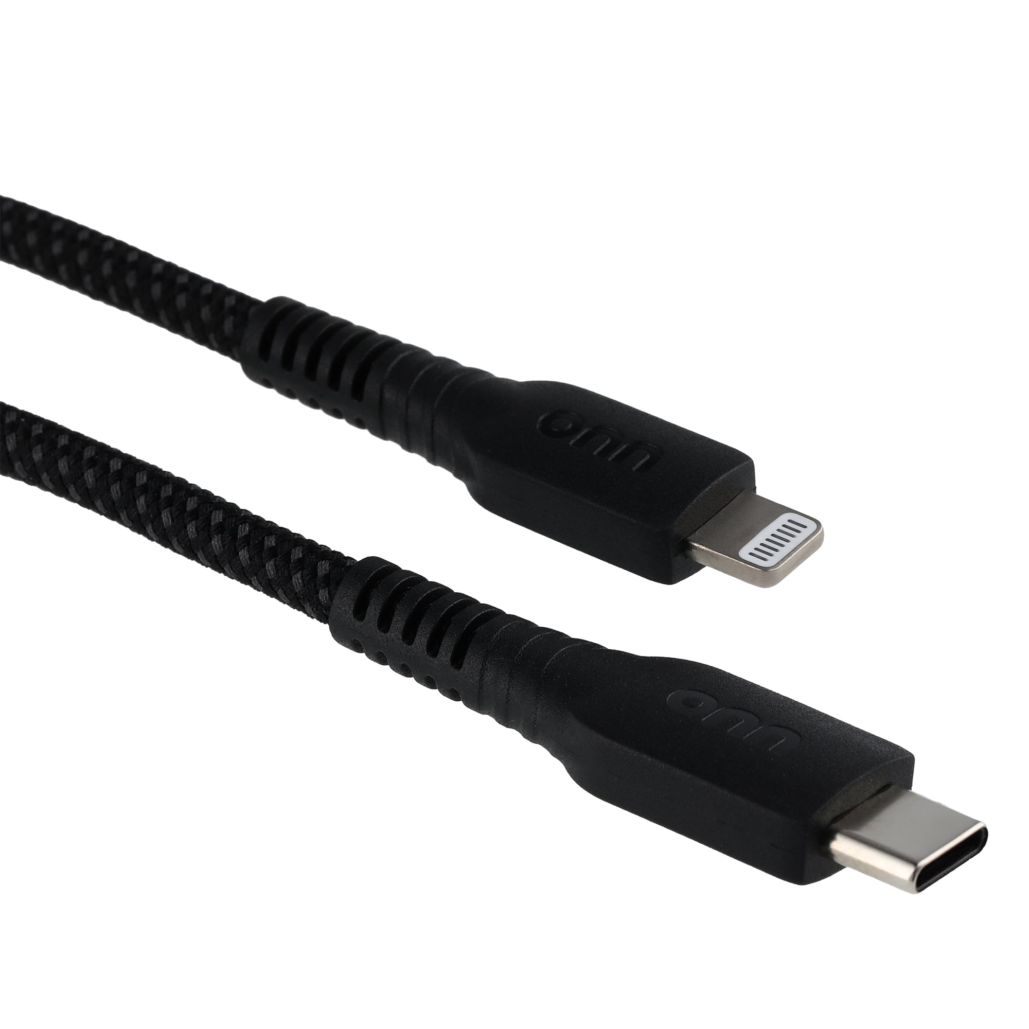 onn 6-Foot Braided Lightning to USB-C Cable, Black