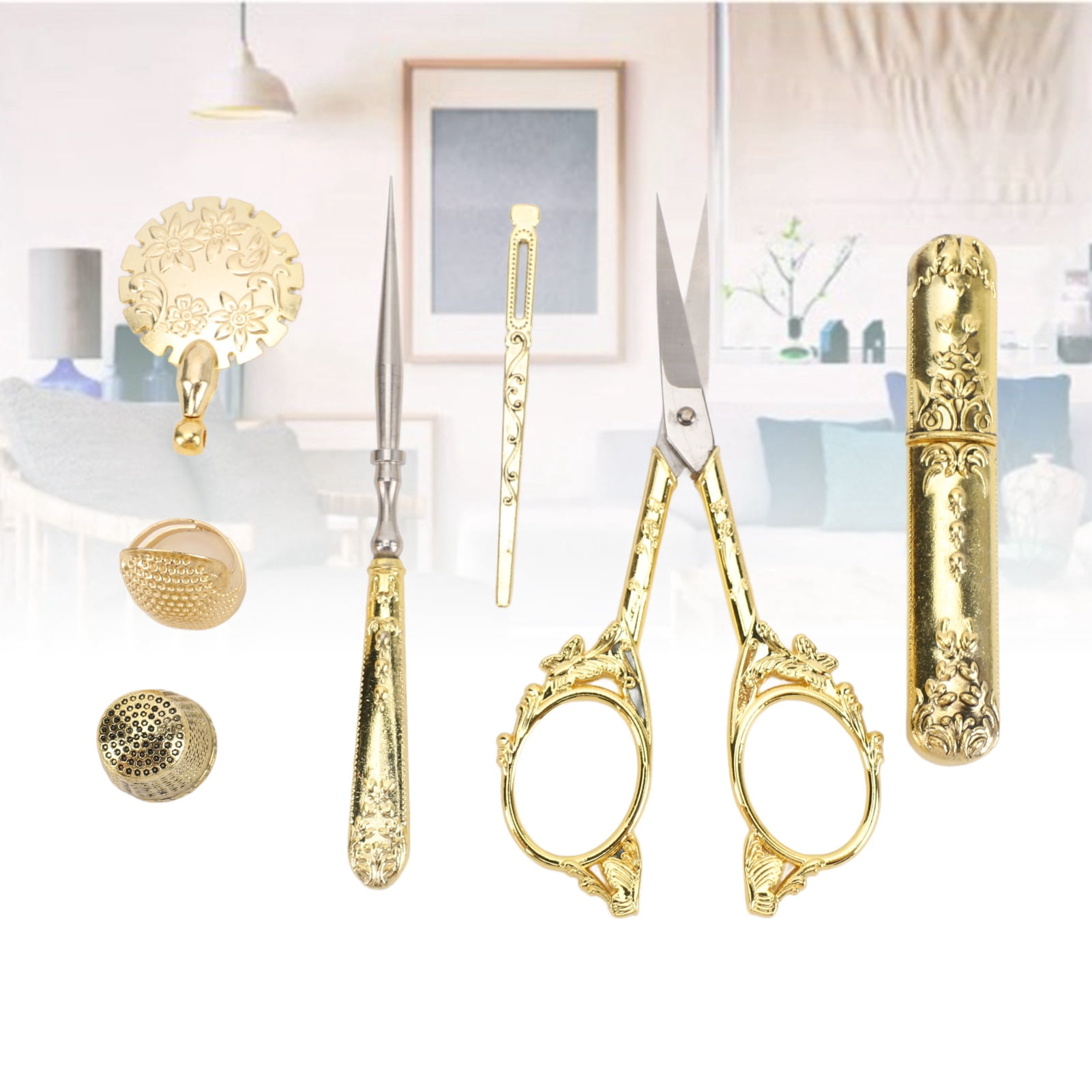Nieyigj 30Pcs Vintage Sewing Box Wooden Multifunctional Sewing Kit Set with Shear Thread Cutter Thimble and Copper Needle Tube for Home Travel DIY Crafting - 9.45x7.09x1.97 inches / 24x18x5 cm