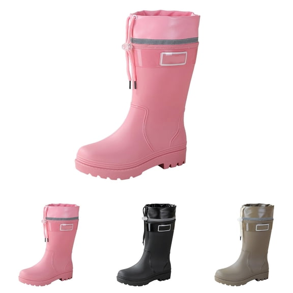 Mfakffe Women's Mid Calf Rain Boots Cuff Waterproof Garden Shoes Anti-slipping Rainboots For Women Lightweight Rain Shoes