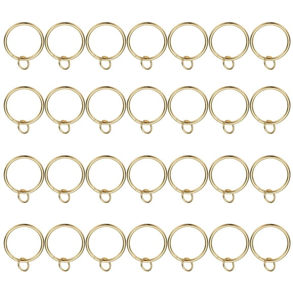 Uxcell 28 Pcs Curtain Rings with Eyelets, 1.5"ID Glide Smoothly Metal Drapery Ring Fit Up to 1 1/4" Curtain Rod, Light Gold
