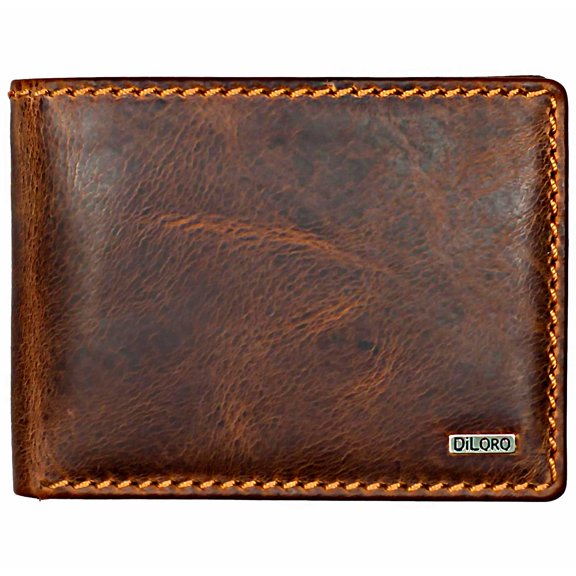 DiLoro Compact Bifold Leather Wallet RFID Safe Antique Brown