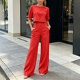 thumbnail image 3 of 2 Piece Sets for Women Solid Color Short Sleeve Crop Tops and High Waisted Wide Leg Pants with Pocket Set Summer Outfits Casual Workwear Casual Fashion 2026, 3 of 8