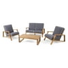 GDF Studio Youssef Outdoor Acacia Wood 4 Seater Chat Set with Cushions, Teak and Dark Gray