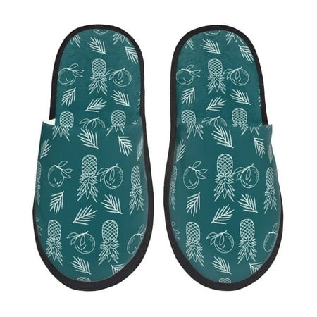 Balery Tropical Pineapple Slient Indoor Furry Fleece Comfort House Shoes Soft Non-Slip Home Shoes Cotton slippers House Slippers-- Large